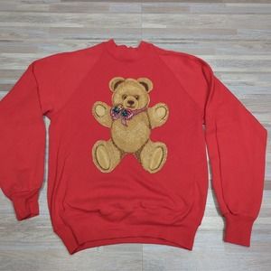Vintage 90s Grandma Sweatshirt Large Bear Red Womens Size Medium Grandma Chic